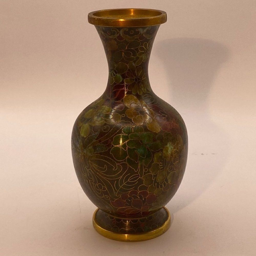 Antique Chinese Floral Cloisonne Enamel Vase - Picture 2 of 14